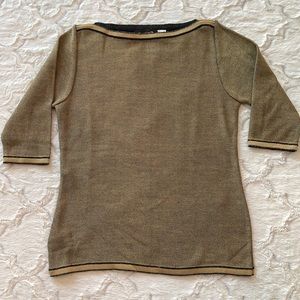 Tan and black boatneck 3/4 sleeve sweater size medium